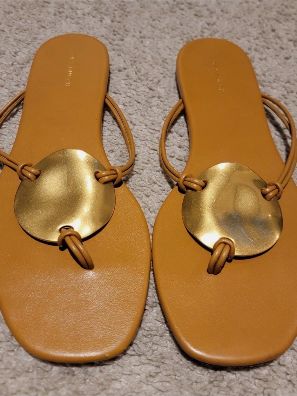 Tory Burch Tan Slide Sandals with Gold Disc
